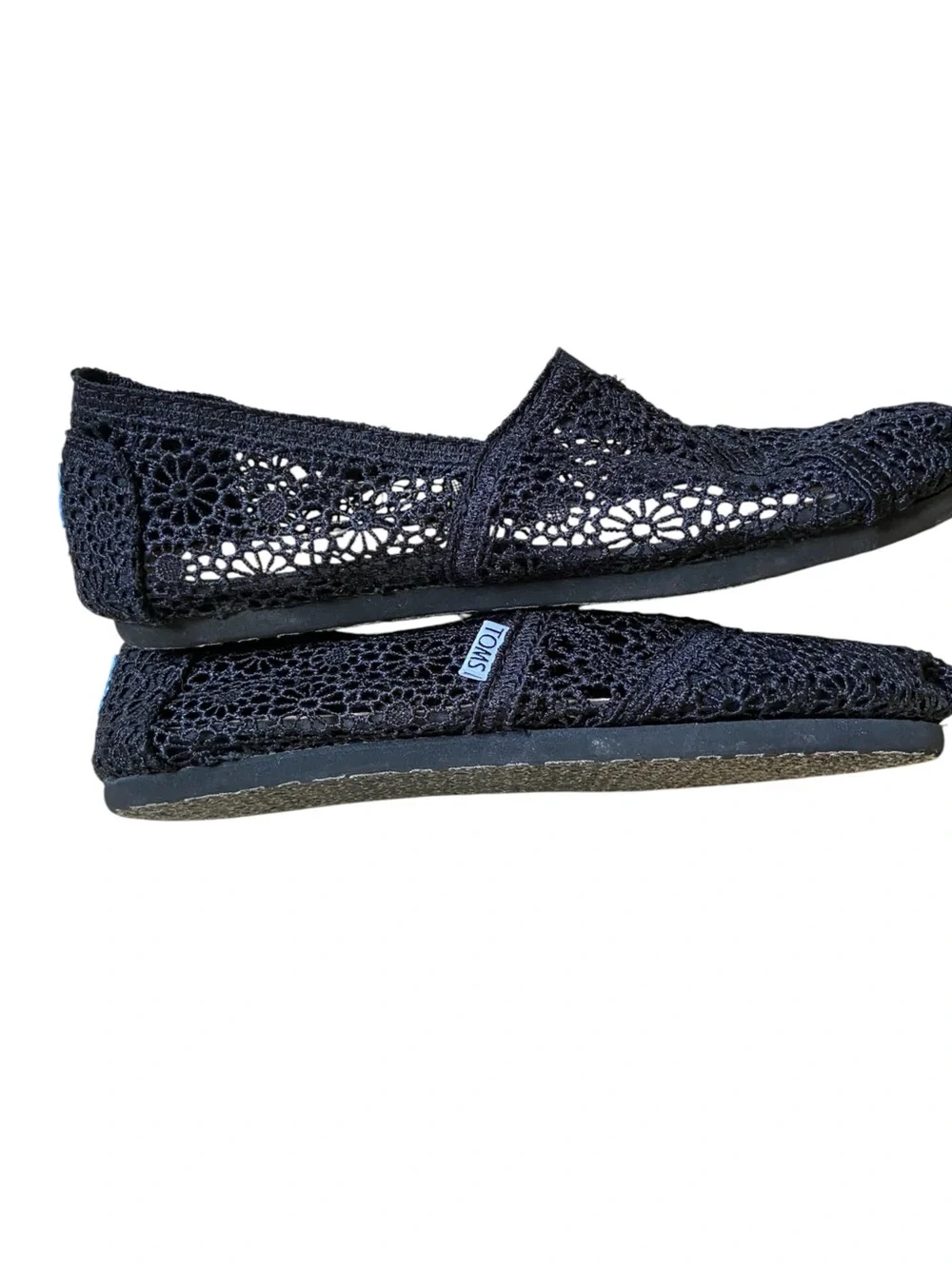 TOMS Women's Alpargata Black Moroccan Crochet Slip-On Flat Size 7.5 Coastal Cozy